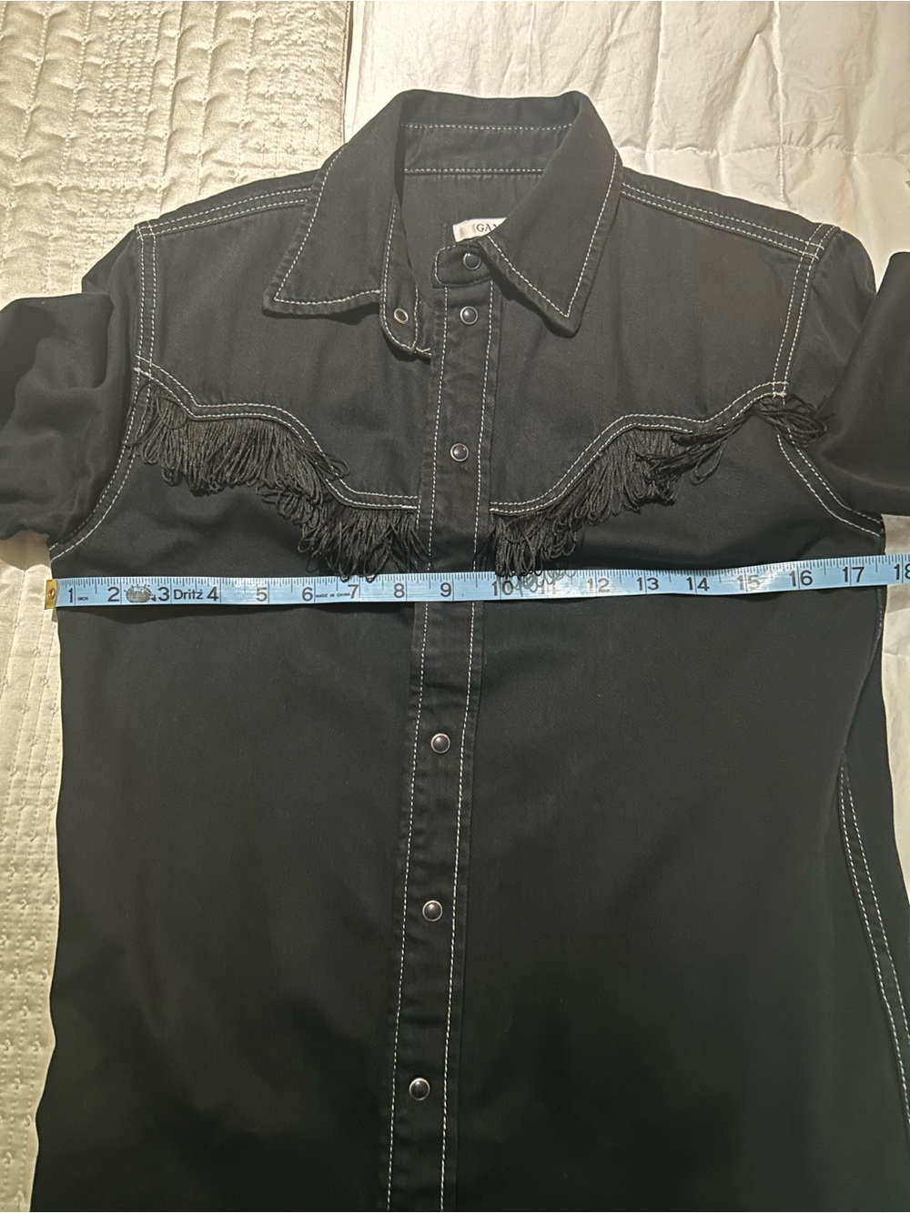 GANNI Fringe Western Shirt Black Contrast Stitch Denim Size EU 34 - Picture 11 of 12